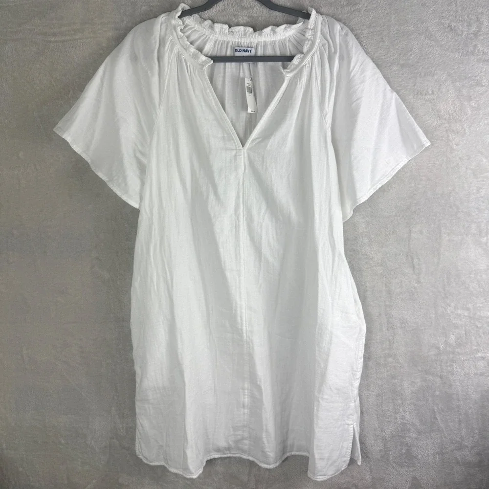 Old Navy Cotton Gauze white mini dress Sz M oversized vacation resort NEW - Picture 3 of 15
